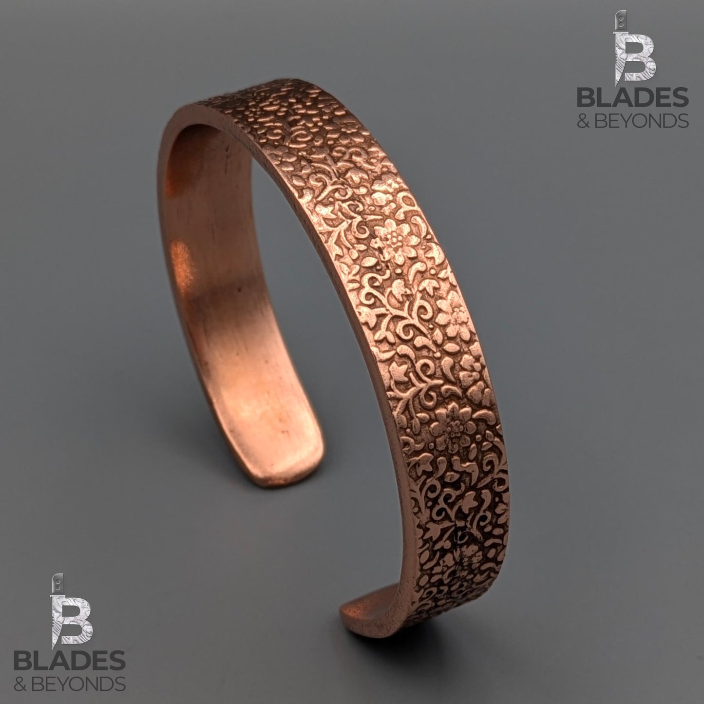 Handmade Floral Embossed Copper Bracelet: Unisex Wellness Cuff