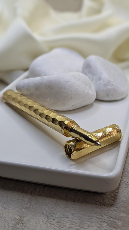 12K Gold Coated Damascus Steel Pen – Hand‑Forged Hammered Ballpoint | Luxury Gift for Writers & Executives