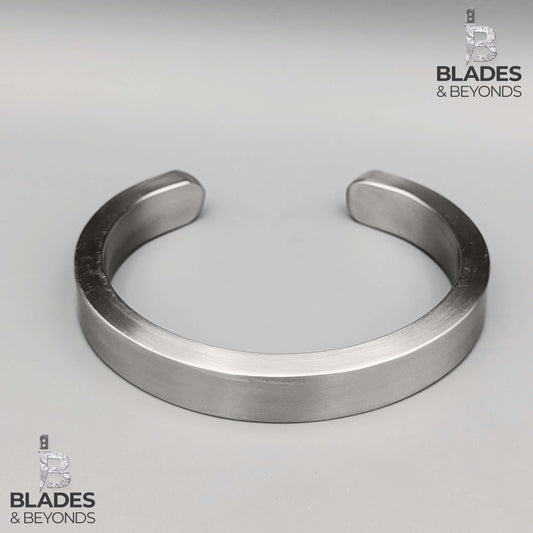 Silver Steel Bracelet for Men, 12mm Wide Thick Statement Cuff, Pure Silver Stainless Steel Jewelry, Industrial Strength Gift