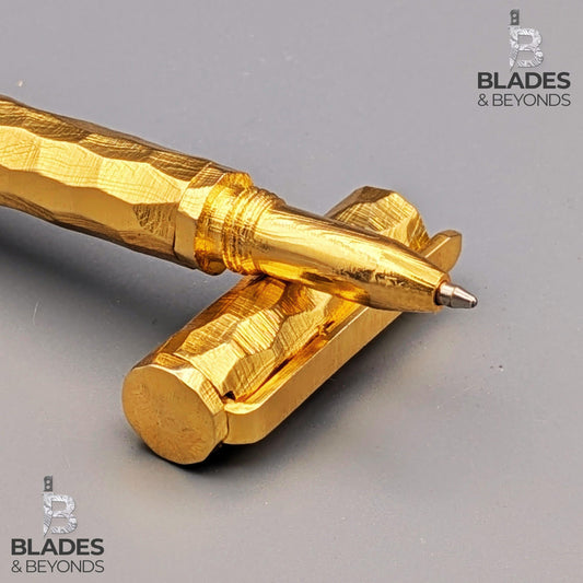 12K Gold Damascus Steel Pen: Hand-Forged Artisan Penmanship Tool