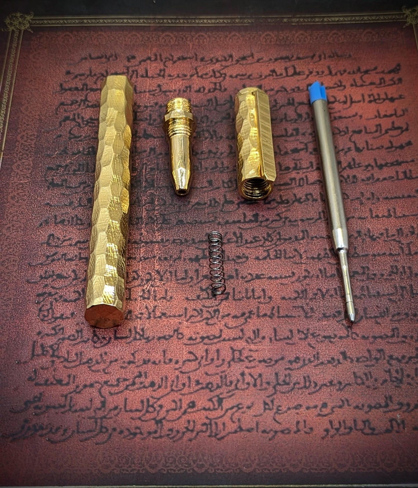 12K Gold Coated Damascus Steel Pen – Hand‑Forged Hammered Ballpoint | Luxury Gift for Writers & Executives