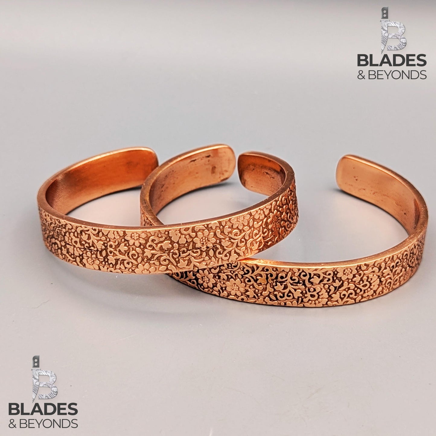 Handmade Floral Embossed Copper Bracelet: Unisex Wellness Cuff 