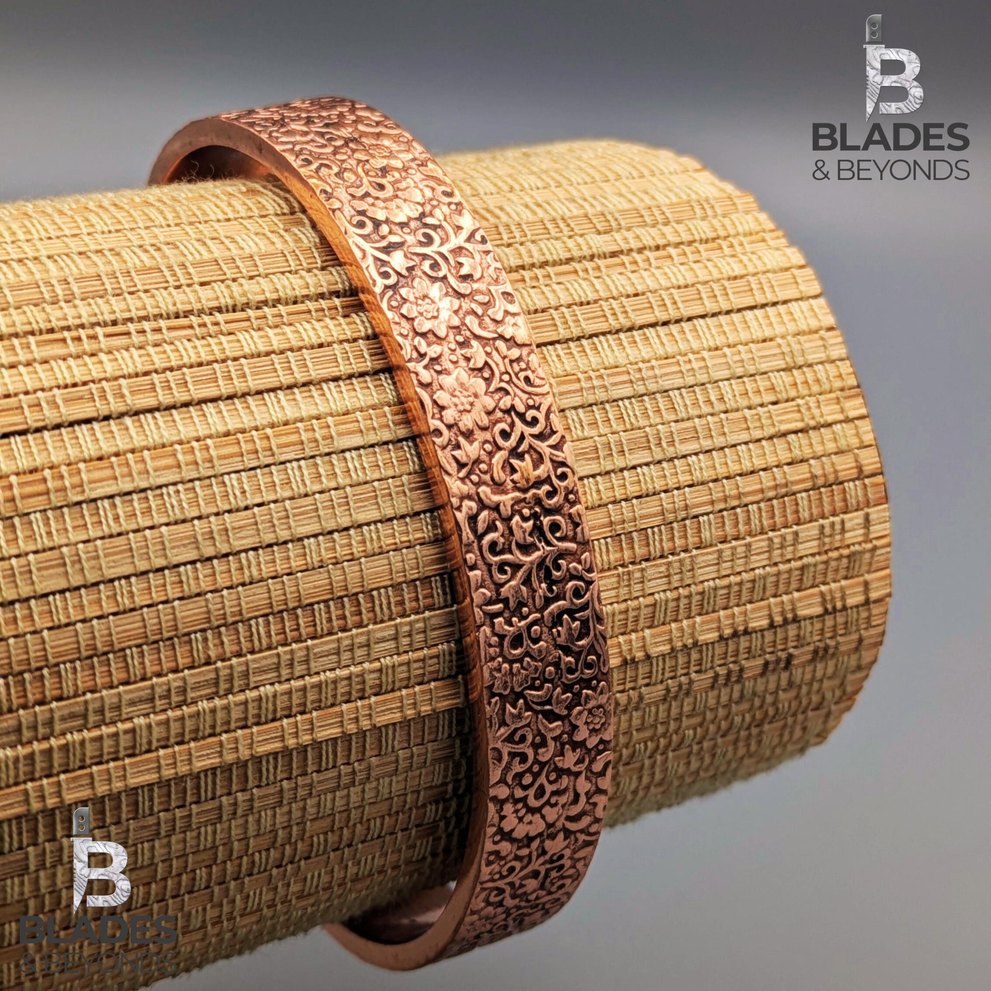 Handmade Floral Embossed Copper Bracelet: Unisex Wellness Cuff 