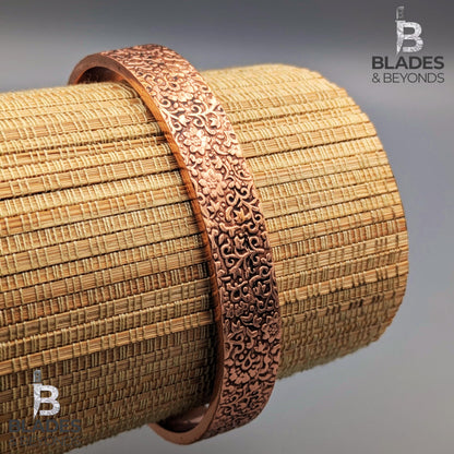 Handmade Floral Embossed Copper Bracelet: Unisex Wellness Cuff 