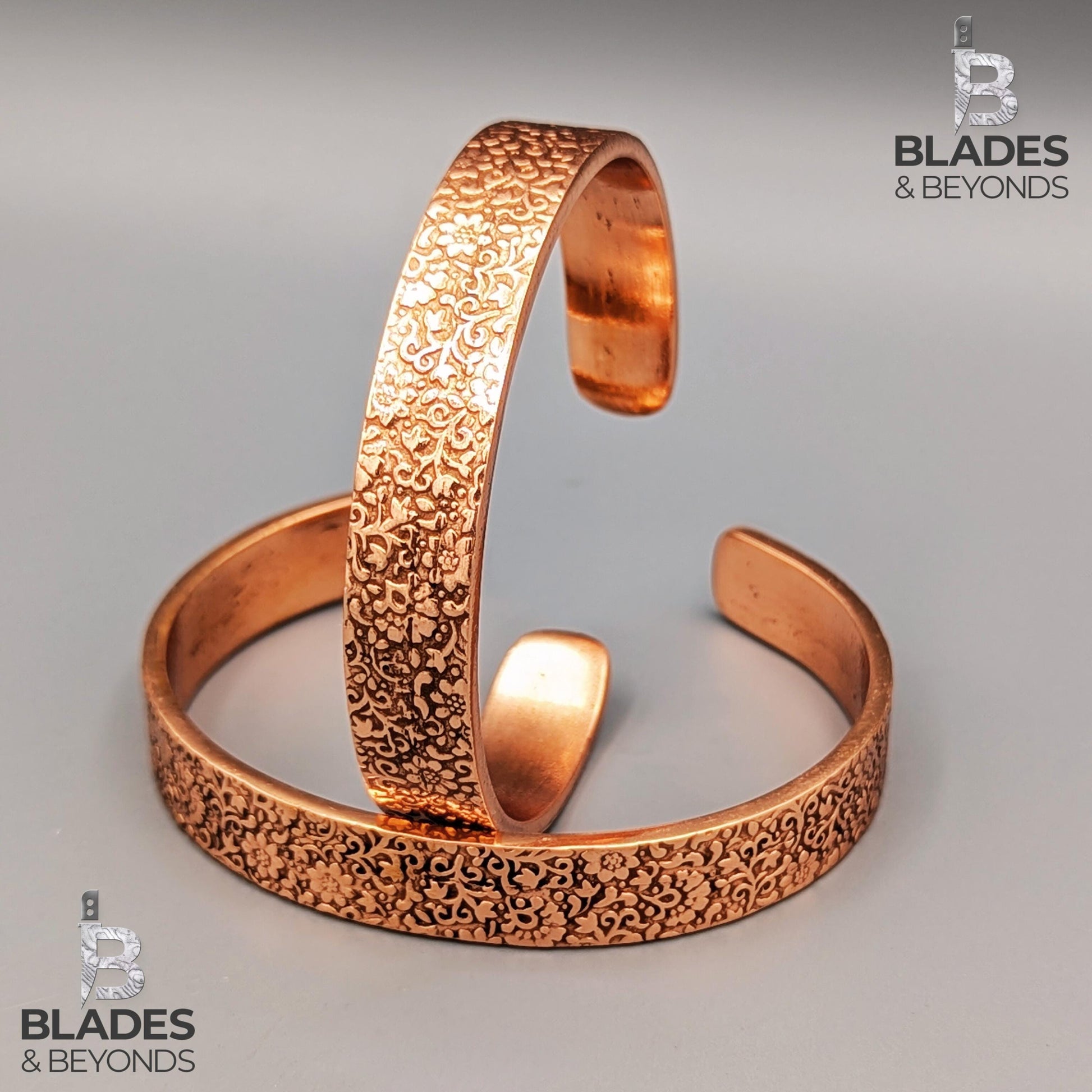 Handmade Floral Embossed Copper Bracelet: Unisex Wellness Cuff 