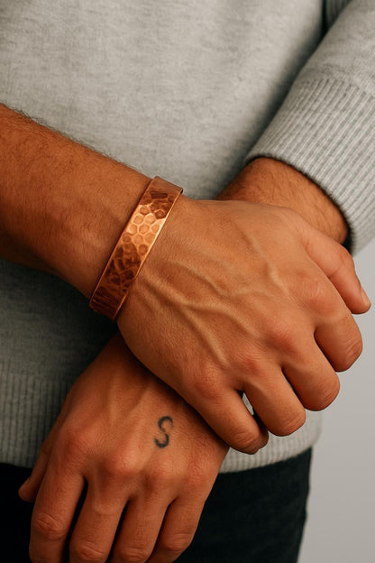 Handmade Hammered Copper Cuff Bracelet: Rugged Antique-Inspired Design 
