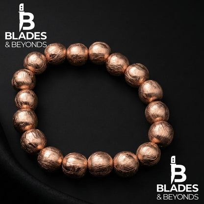 Rose Gold Damascus Steel Bead Bracelet | 12mm Full Metal Beads | Custom Size | Unisex Gothic Jewelry | Handmade Luxury Gift 