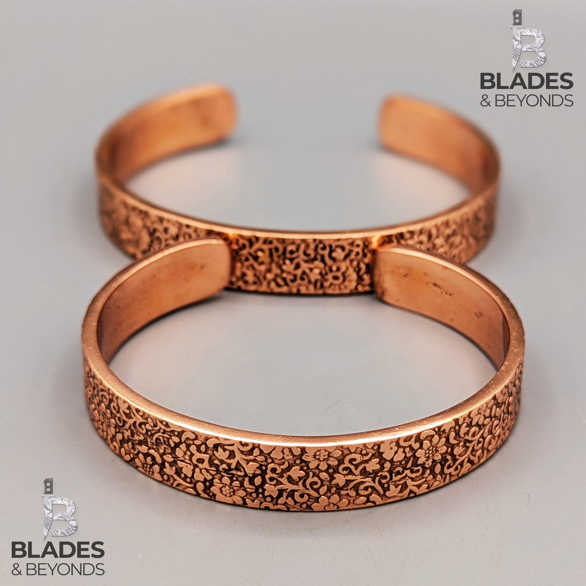 Handmade Floral Embossed Copper Bracelet: Unisex Wellness Cuff 