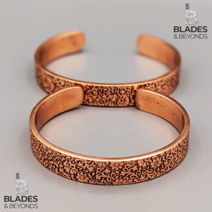 Handmade Floral Embossed Copper Bracelet: Unisex Wellness Cuff 