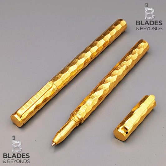 12K Gold Damascus Steel Pen: Hand-Forged Artisan Penmanship Tool