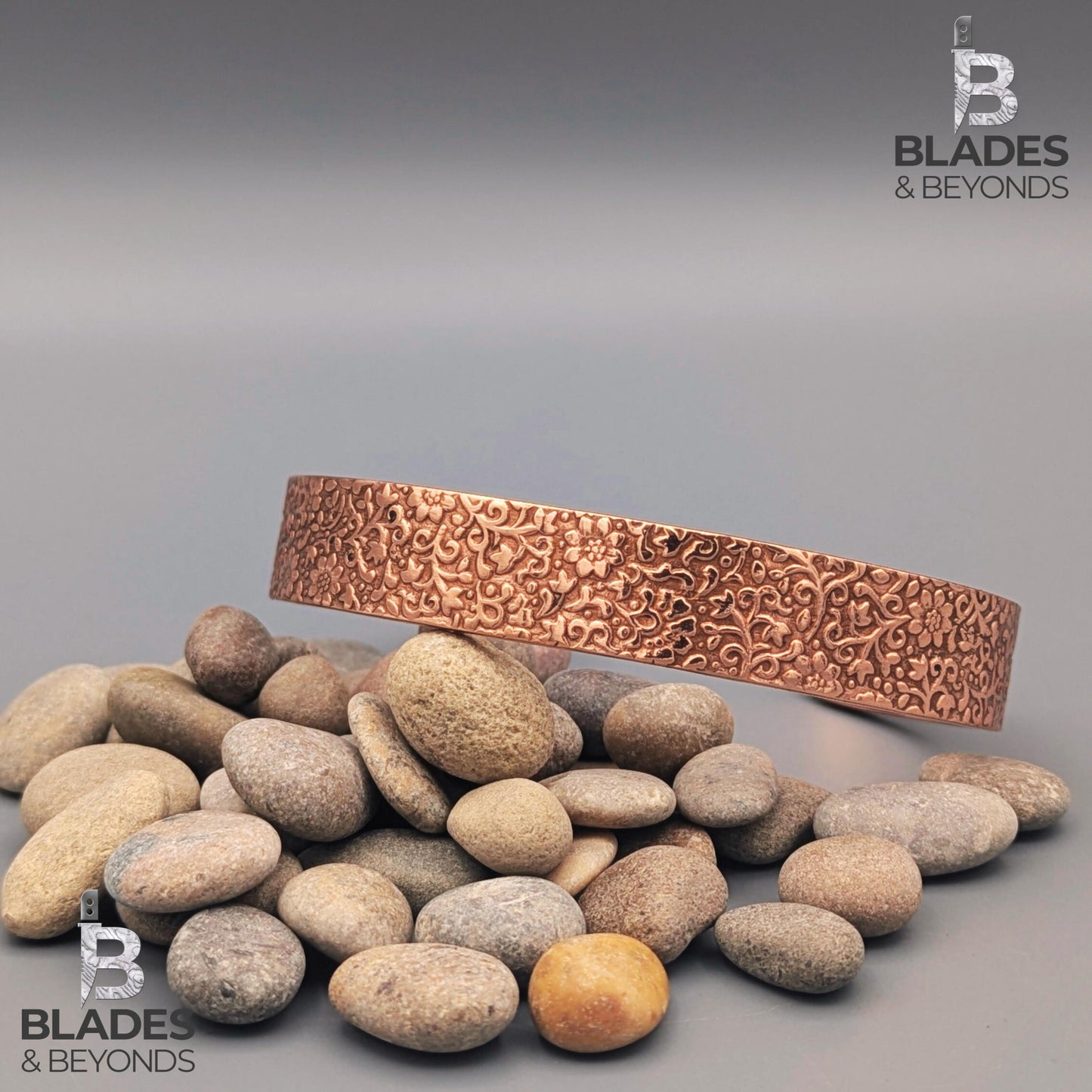 Handmade Floral Embossed Copper Bracelet: Unisex Wellness Cuff 