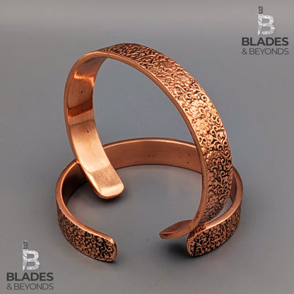 Handmade Floral Embossed Copper Bracelet: Unisex Wellness Cuff 