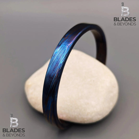 BlueFire Limited Edition Handmade Timascus Cuff Bracelet – 7mm Titanium Damascus Bangle |Heat-Anodized Zircuti Engrave Jewelry for Men Women 