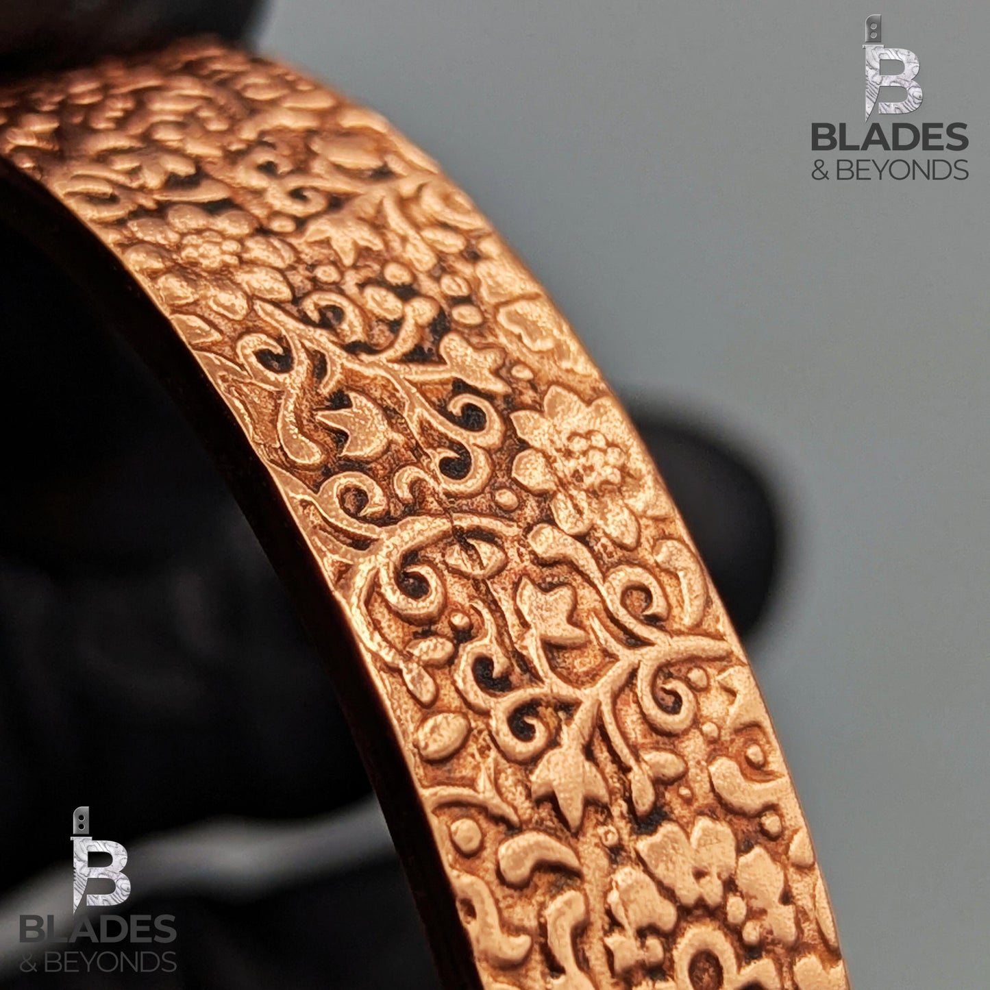 Handmade Floral Embossed Copper Bracelet: Unisex Wellness Cuff 