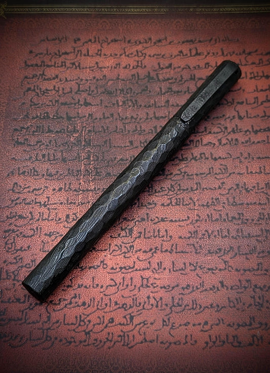 Black Damascus Steel Hammered Finish Ballpoint Pen: Hand-Forged, Plasma Coated, Gift Boxed