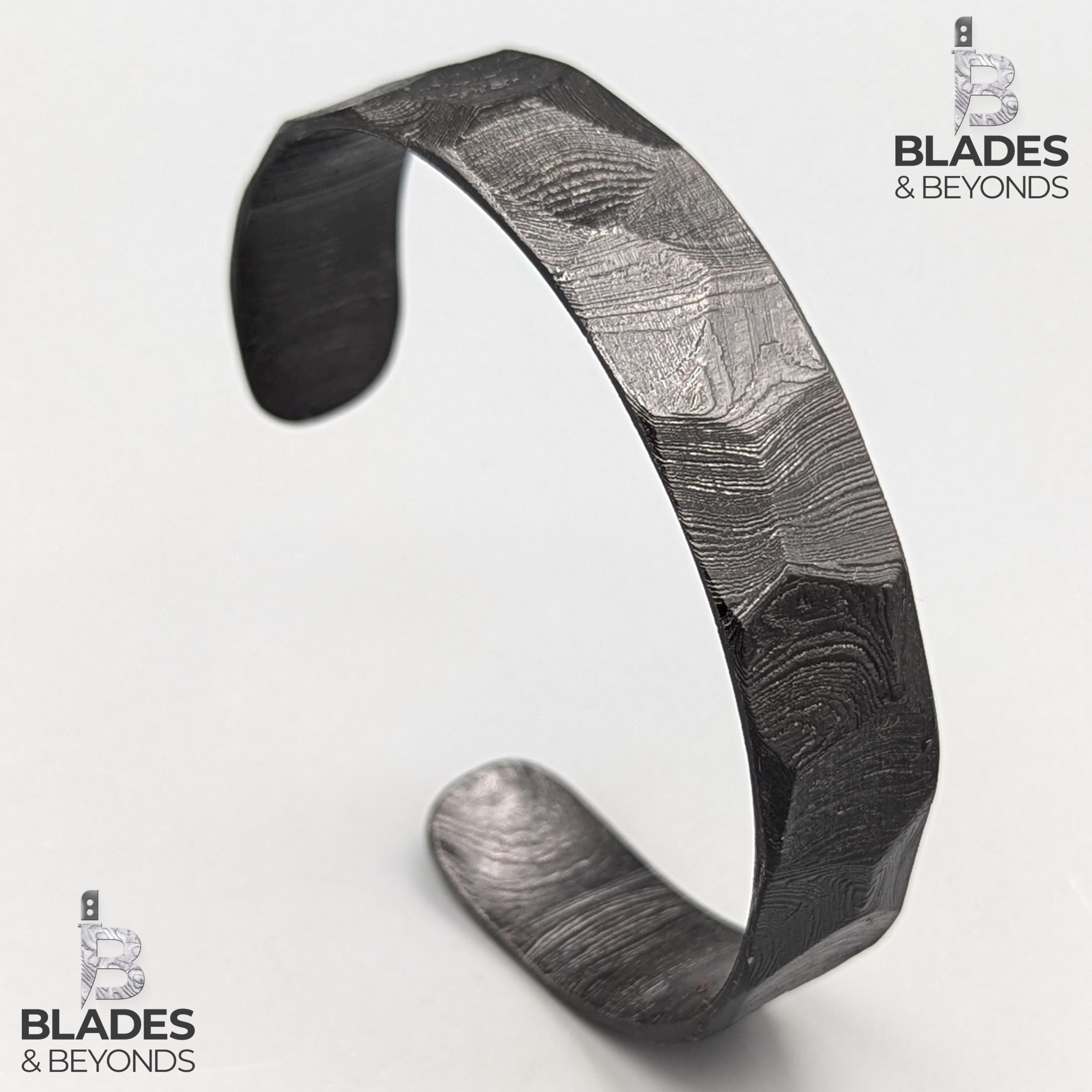 Hand-Forged Damascus Steel Cuff: Black Oxidized Viking Bracelet 